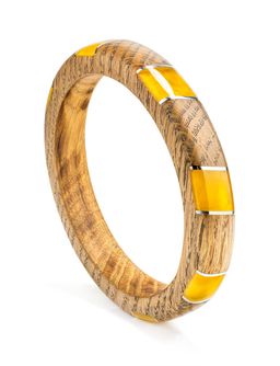 Оригинальный цельный браслет Индонезия из дерева и янтаря