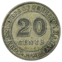 20 центов 1943 года Малайя
