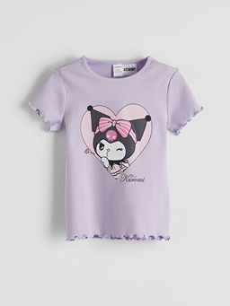 Bisiklet Yaka Kuromi Bask?l? K?z ?ocuk Ti??rt