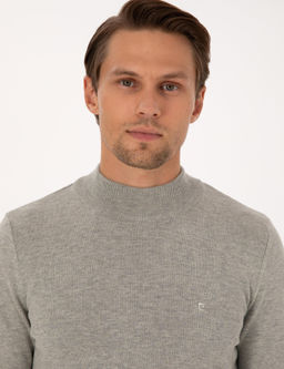 A__k Gri Melanj Slim Fit Yar_m Bal_k__ Yaka Basic Triko Kazak - Pierre cardin фото 2