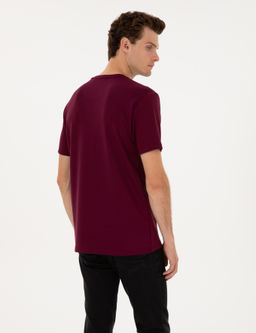 Bordo Regular Fit Kal_n Dokulu Bisiklet Yaka Basic Ti__rt