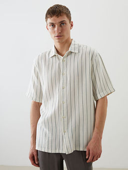 Regular Fit K?sa Kollu ?izgili M?slin Erkek G?mlek