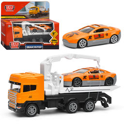 Машина металл Эвакуатор 12см, с машиной 7см, инерция подвижный кран, в коробке