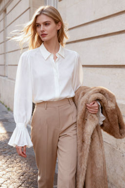 TRENDYOLMILLA Ekru Ispanyol Kol Regular Normal Kal?p Dokuma Gomlek TWOAW22GO0487  фото 46