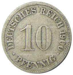 Монета 10 пфеннигов 1900 года D Германия