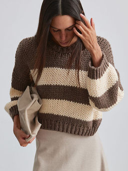 ?izgili Crop Y?n Kar???ml? Kad?n Triko Kazak