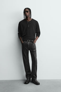 LEATHER-EFFECT STRAIGHT-LEG TROUSERS