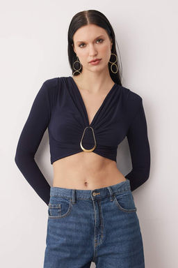 Siyah Toka Detayl? V Yaka Uzun Orme Sandy Party Bluz TPRAW26BZ00063 - Trendyolmilla фото 7