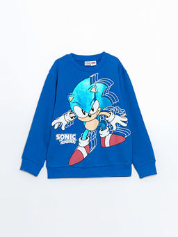 Bisiklet Yaka Sonic Bask?l? Erkek ?ocuk Sweatshirt