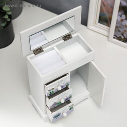 Шкатулка дерево комод 3 ящика+дверка Лавандовое поле 18,8х16,1х8,2 см - Simaland фото 3