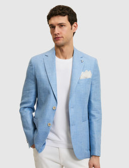 Mavi Slim Fit Y_n Keten Kar___ml_ Mikro Desen Mono Yaka Ceket