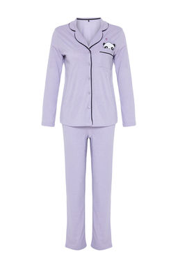 Trendyolmilla Lila Pamuklu Panda Bask?l? Orme Pijama Tak?m? THMAW21PT0245  фото 35
