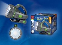 S-SL011-BA Black Фонарь Uniel серии Стандарт Professional spotlight - 3 max , пластиковый корпус, 3 Watt LED, упаковка цветной короб, 3.6V 1200mA Ni-MH battery в/к, цвет черный