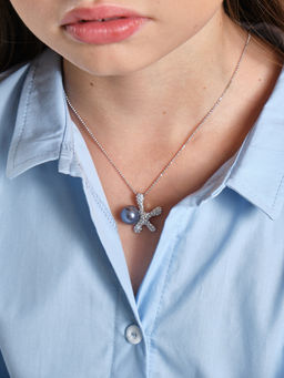 Подвеска Морская звезда с жемчугом PU0156 серый/серебро