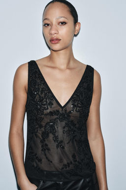 EMBROIDERED TULLE STRAP TOP - Zara фото 7