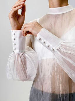 Блузка из органзы со съемным воротником OD-930-1 синий