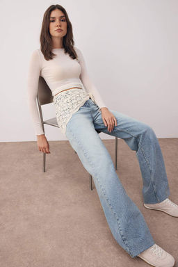 Mavi Dantel Aksesuarl? Yuksek Bel Wide Leg Jeans TWOAW26JE00230
