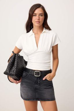Siyah Az Esnek Mini Denim Sort Etek TWOSS26SR00052 - Trendyolmilla фото 4