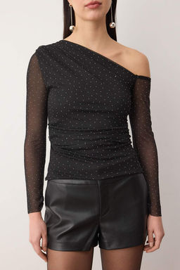 Siyah Par?lt?l? Tas Bask?l? Asimetrik Yaka Orme Party Bluz TPRAW26BZ00061 - Trendyolmilla фото 3