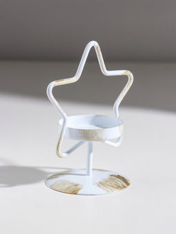 Подсвечник на 1 свечу «Звезда», металл, белый с патиной, d=5 см, 9.4×7×11.7 см