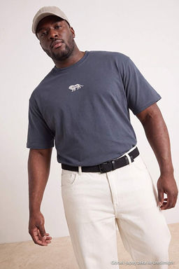 B_y_k Beden Antrasit Oversize Hayvan Bask_ ve Nak__l_ %100 Pamuklu T-Shirt TMNSS24BF00018 - Trendyolmilla фото 2