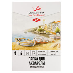 "VISTA-ARTISTA" PWG-A210 Папка с бумагой для акварели 100% целлюлоза 200 г/м2 A2 60 х 42 см папка 10 л. "Лодочки" гознак тисненая