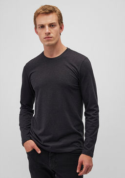 Uzun Kollu Gri Basic Tisort