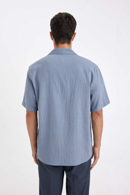 Рубашка с короткими рукавами и жатым воротником-поло Relax Fit - Defacto фото 6