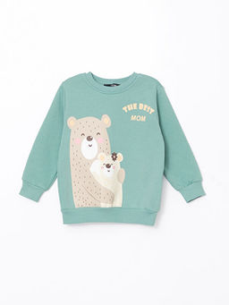 Bisiklet Yaka Bask?l? K?z ?ocuk Sweatshirt