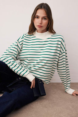 Kahverengi Cizgili Oversize/Genis Kal?p Orme Sweatshirt TWOAW26SW00102 - Trendyolmilla фото 8