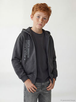 Kap??onlu Erkek ?ocuk Fermuarl? Sweatshirt