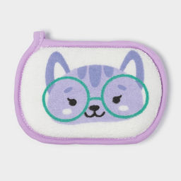 Мочалка детская для купания Доляна «Котёнок», 12×8 см, фиолетовая