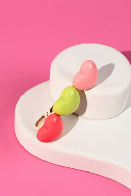 Заколка для волос зажим, арт. 71773 / 10 СЕРДЕЧКИ (в наборе: 1шт., 6,5 см, черный металл, полиэфирная смола, цвет: розовый, светло-зелёный, светло-розовый, подложка из мелованного картона + ПЭТ-пакет с европодвесом)