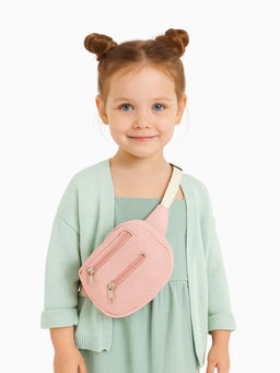 Сумка детская поясная на молнии, наружный карман, розовая