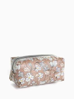 Косметичка на молнии женская, с рисунком, с рисунком, пастельно-коричневая