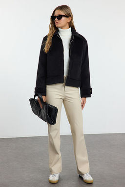 Siyah Oversize Kal?p Kase Ince Ceket Mont TWOAW25MO00084