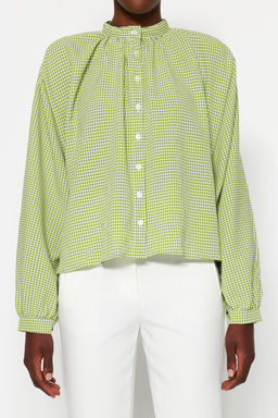 TRENDYOLMILLA Yesil Hakim Yaka Kareli Yarasa Kol Oversize Genis Kal?p Dokuma Gomlek TWOAW21GO0114  фото 3