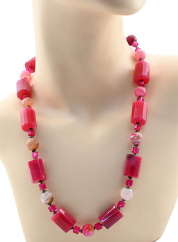 Колье из агата пати тонир. цилиндр с гранями 14*20мм, цв.фуксия, 55см