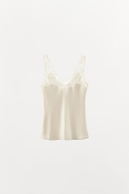 SATIN CAMISOLE TOP WITH LACE TRIM - Zara фото 4