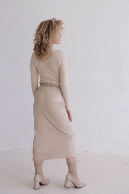 12189 Юбка с разрезом айвори из экокожи - Martichelli фото 3