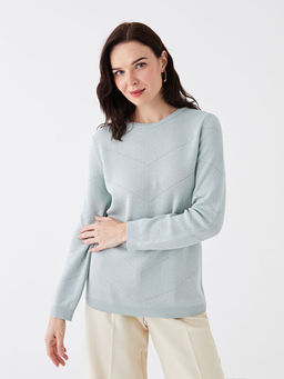 Bisiklet Yaka Desenli Uzun Kollu Kad?n Triko Kazak