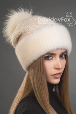 Шапка Оливия норка трикотаж жемчуг