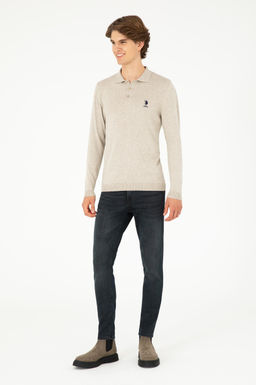 Erkek Slim Fit Polo Yaka Ta_ Melanj Basic Kazak