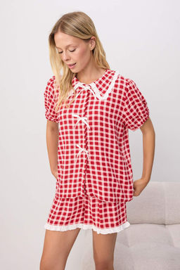 K_rm_z_ Ekoseli F_rf_rl_ Dokuma Pijama Tak_m_ THMSS26PT00146