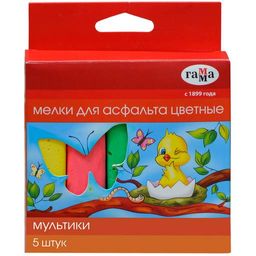 Набор мелков цветных ГАММА "Мультики" 5шт., для рисования на асфальте (2304191) квадратные