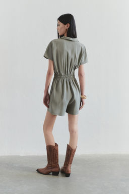 TRENDYOLMILLA Limited Edition Haki Beli Lastikli Fermuar Detayl? Modal Mini Dokuma Tulum TWOSS25TU00026 фото 8