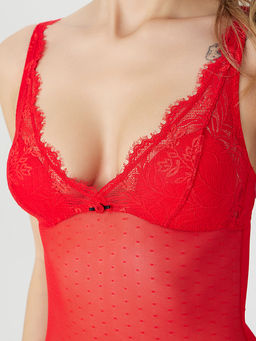 Боди женское красное кружевное
