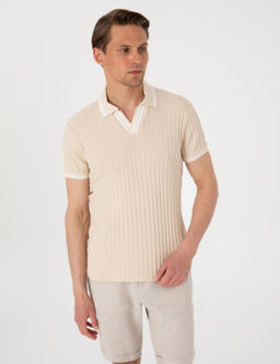Bej Slim Fit _rme Dokulu Polo Yaka Ti__rt - Pierre cardin фото 3