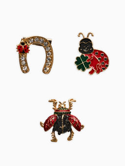 Броши "Счастливый случай" (набор 3шт), цветной в золоте