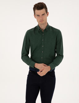 Ye_il Flanel Dokulu Slim Fit Uzun Kollu G_mlek